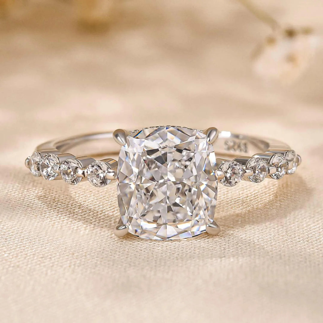 Ushion Cut Engagement Ring In Sterling Silver