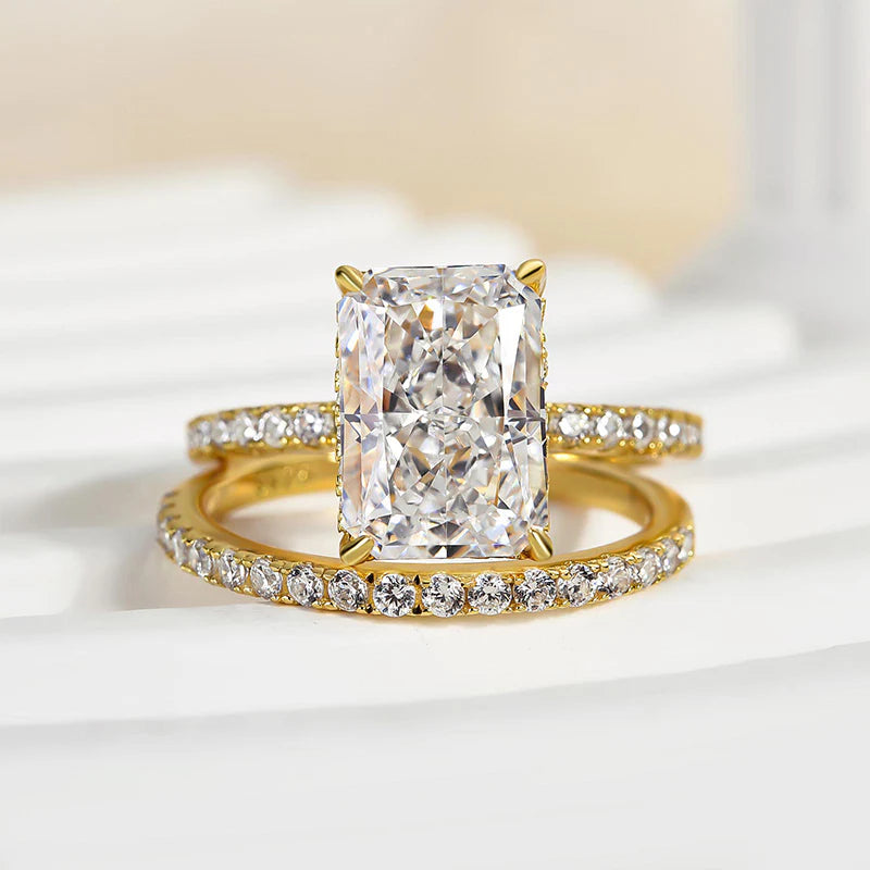 Luxe 3.5 Carat Radiant Cut Diamond Engagement Ring Set in Sterling Silver A Set（Get a Free Stacking Ring）