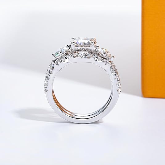 3.7CT Round Moissanite Wedding Ring Set | 925 Sterling Silver