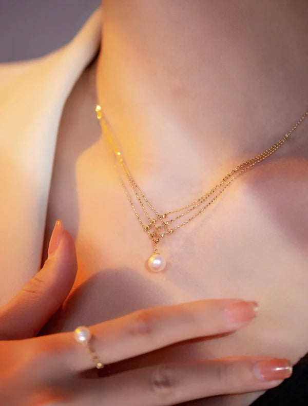 Grid of Elegance Pearl Necklace | 24k Gold Plated