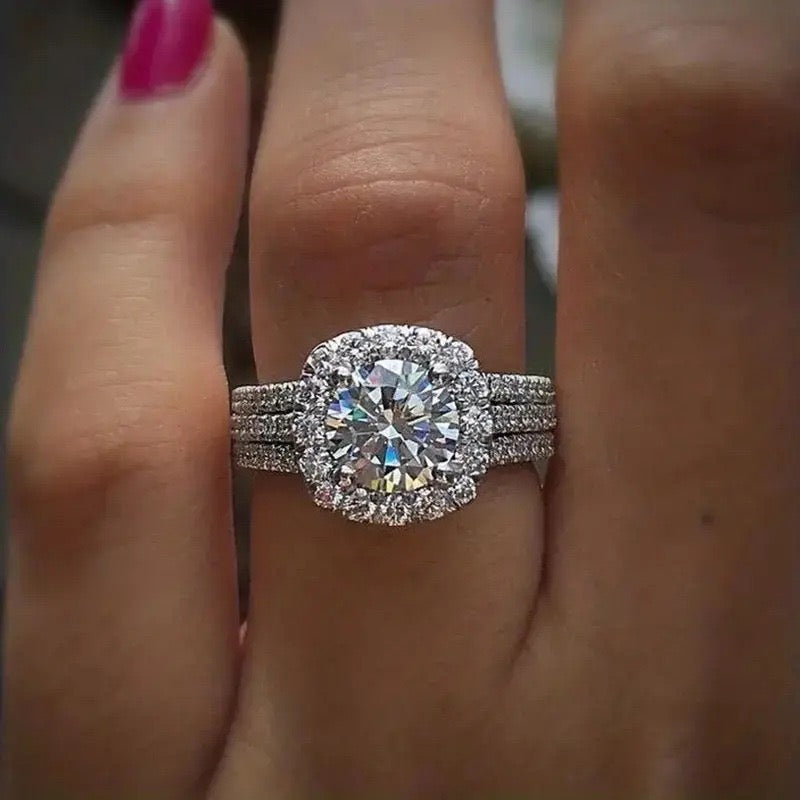 Elegant Halo Cushion Cut Simulated Diamond Ring