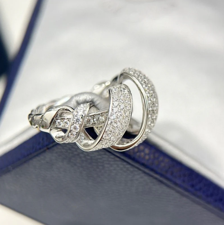 Full Diamond Sterling Silver Ribbon Ring