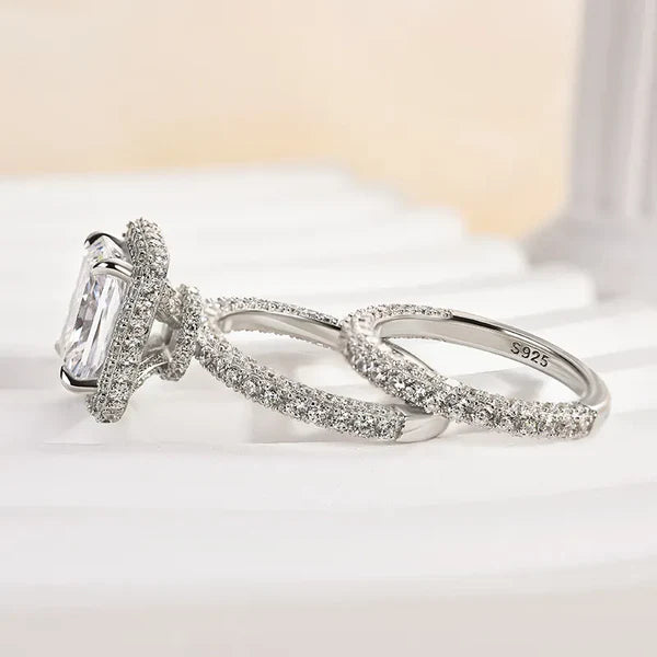 Regal Shine Radiant Cut Wedding Ring Set for Women in Silver