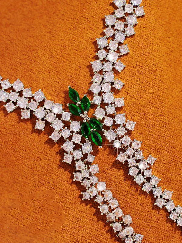 Handcrafted Green Emerald Necklace with Lab-Grown Diamonds