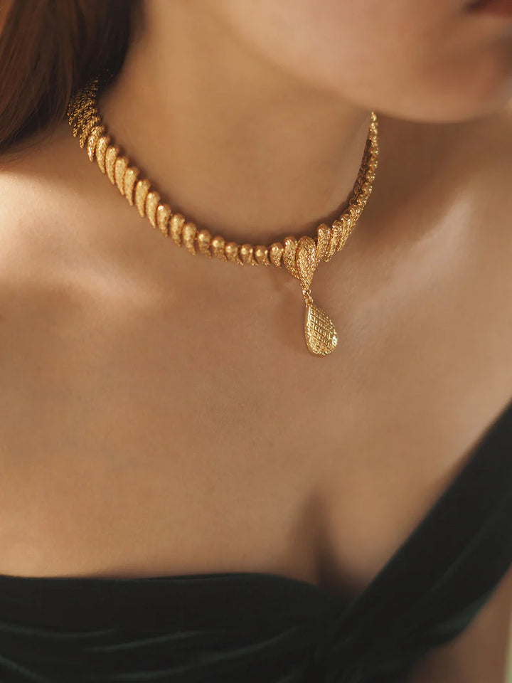 Handcrafted 24k Gold Plated Brass Necklace & Earrings Set