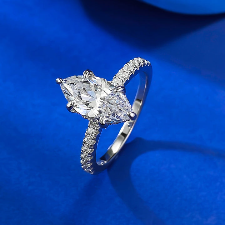 Elegant Marquise Cut Diamond Engagement Ring Sterling Silver