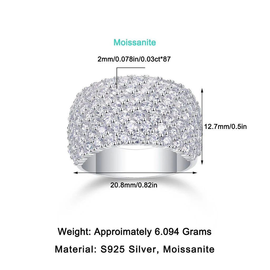 Iced Bling Moissanite Diamond Eternity Ring, 7 Rows 925 Sterling Silver Wedding & Engagement Band, Luxury Fine Jewelry Gift