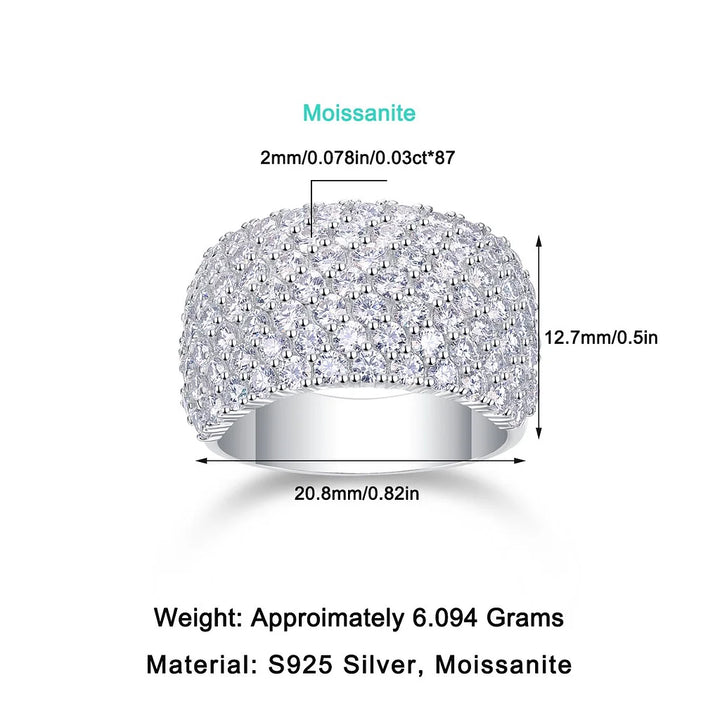 Iced Bling Moissanite Diamond Eternity Ring, 7 Rows 925 Sterling Silver Wedding & Engagement Band, Luxury Fine Jewelry Gift