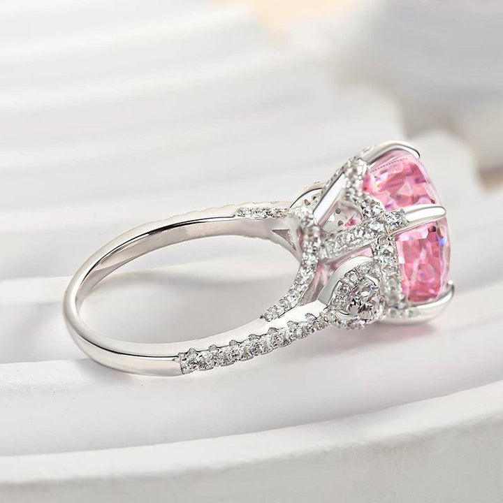 Royal Romantic Pink Stone Heart Cut Engagement Ring In Sterling Silver