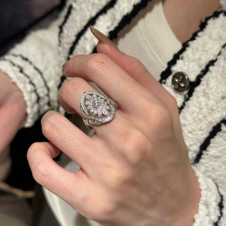 Floral Mosaic Oval Full Diamond Ring