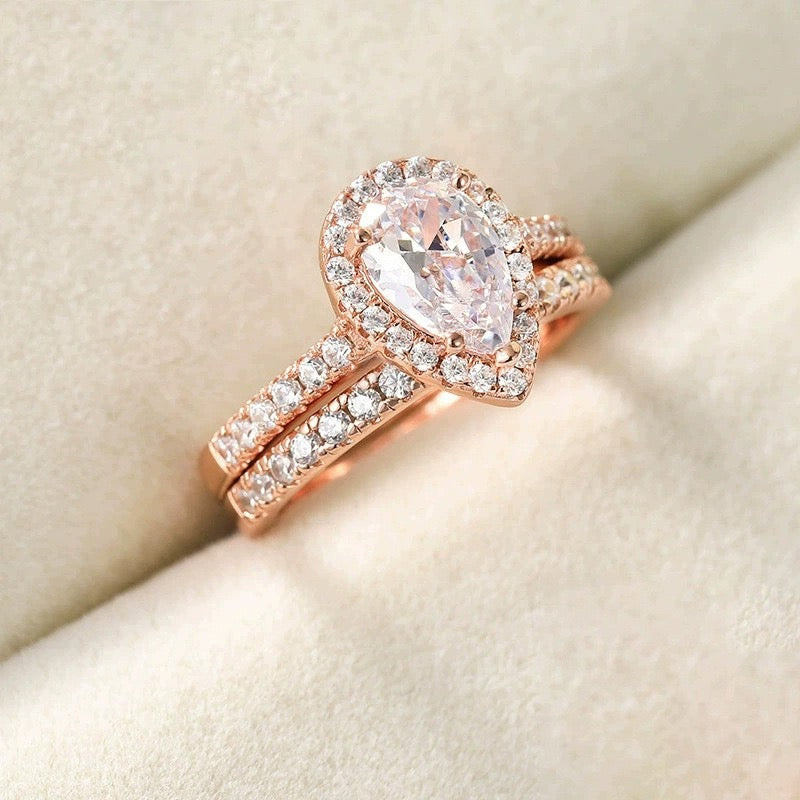 S925 Sterling Silver Teardrop Bridal Moissanite Wedding Band Set
