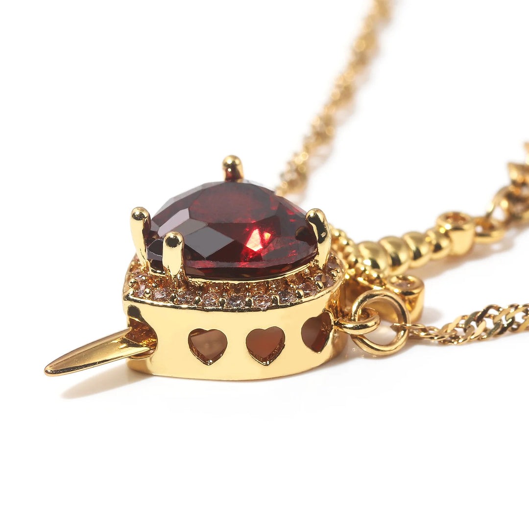 Couple's Red Crystal Heart Arrow Necklace