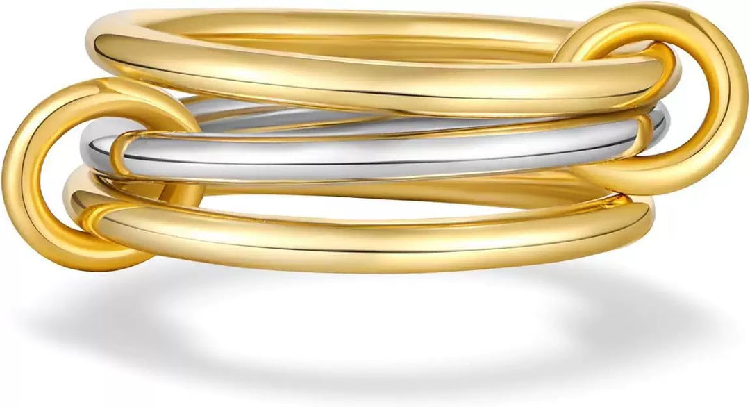 Stackable Cube Ring – High Gloss Gold & Silver Dual-Tone