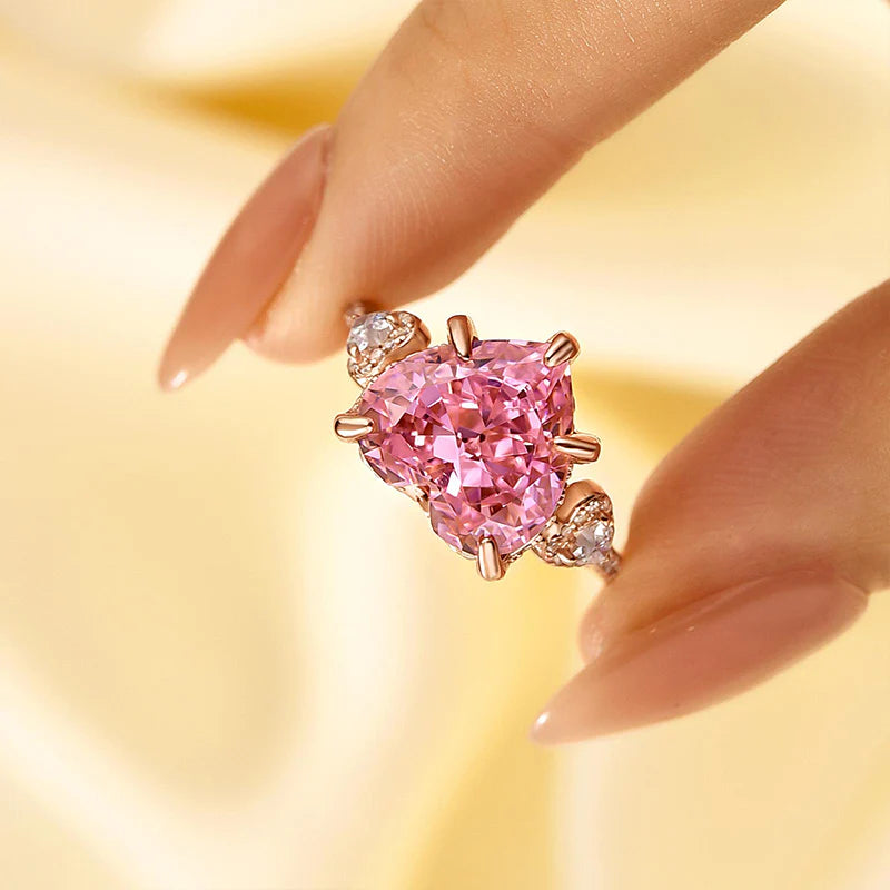 Royal Romantic Pink Stone Heart Cut Engagement Ring In Sterling Silver