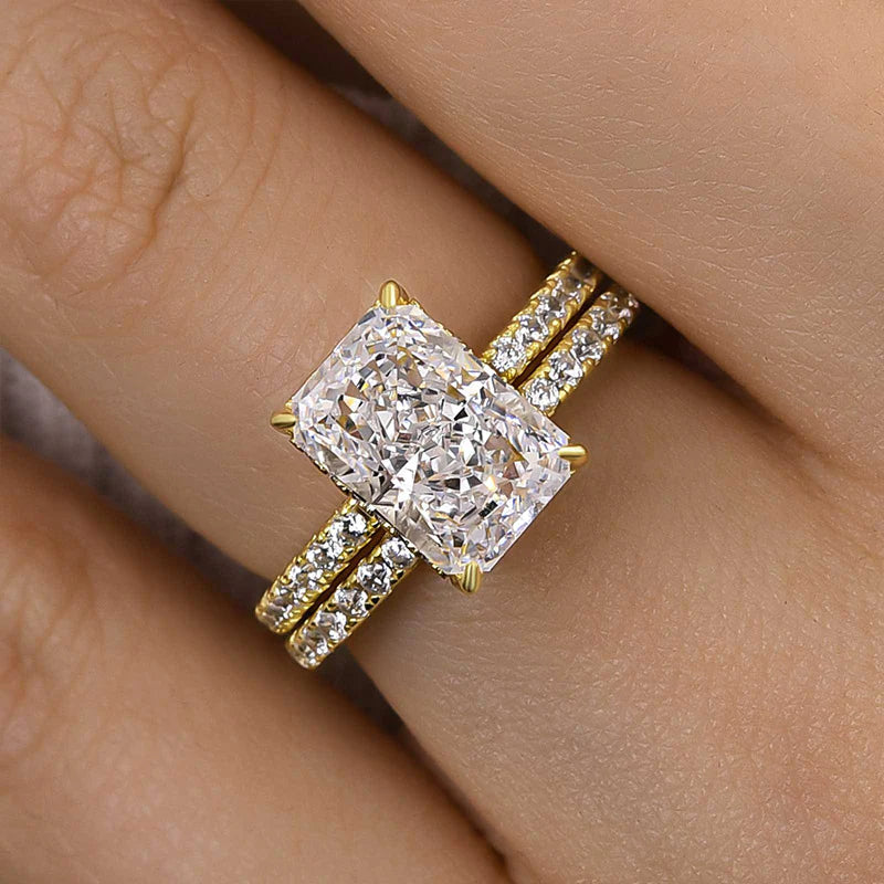Luxe 3.5 Carat Radiant Cut Diamond Engagement Ring Set in Sterling Silver A Set（Get a Free Stacking Ring）