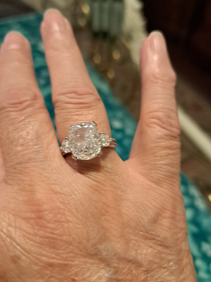 Romantic 6.0Ct Cushion Cut Three-Stone Engagement Ring for Women