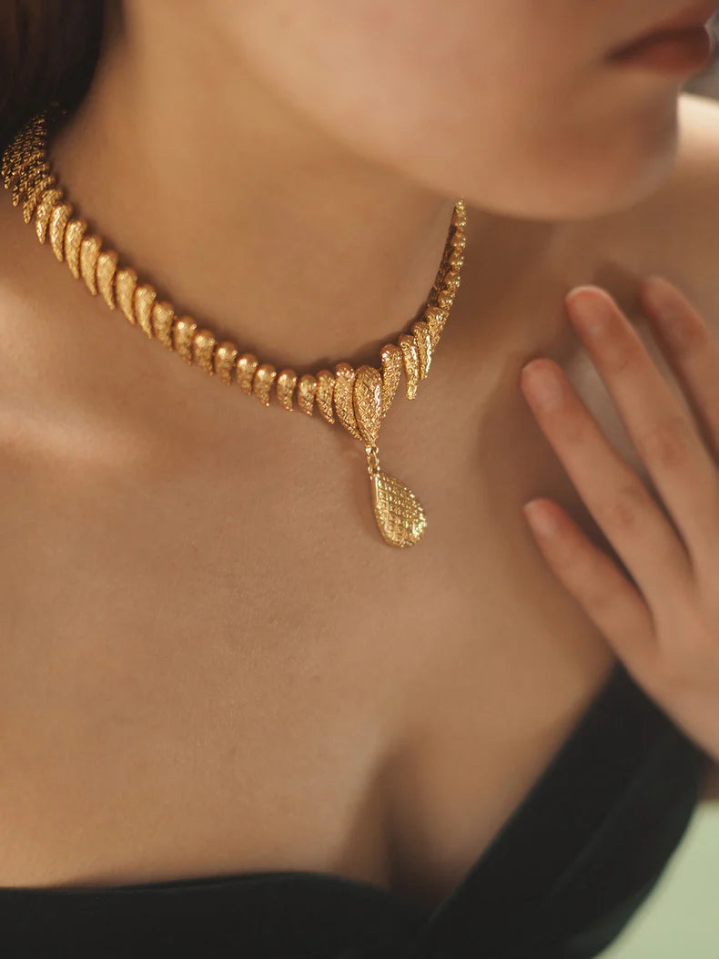 Handcrafted 24k Gold Plated Brass Necklace & Earrings Set