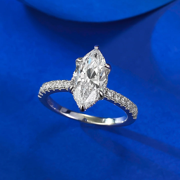 Elegant Marquise Cut Diamond Engagement Ring Sterling Silver