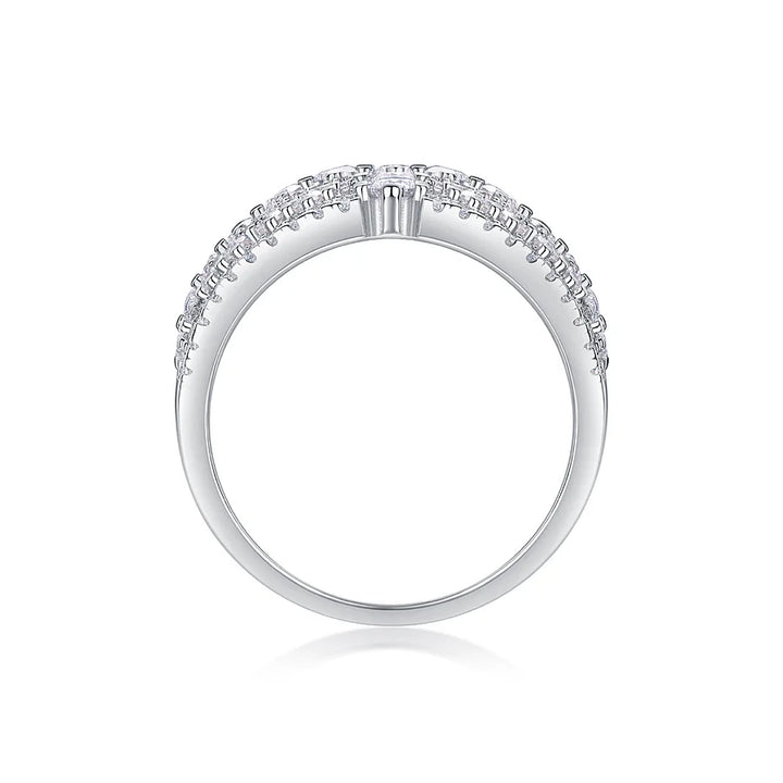 S925 Silver Wide-Face Moissanite Eternity Ring, Platinum-Plated with 133 Sparkling Diamonds, Diamond Test Certificate, Fine Jewelry Wedding Band Gift