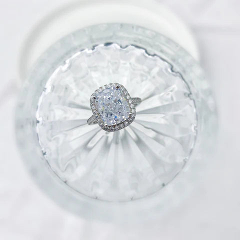 Cushion-Cut Halo Engagement Ring with Diamond in 925 Sterling Silver