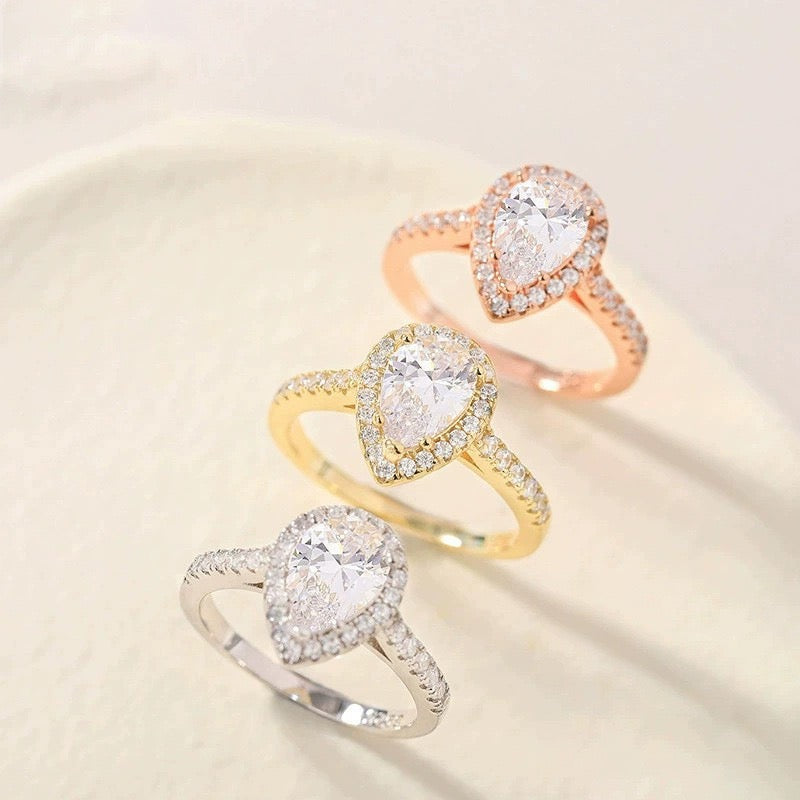 S925 Sterling Silver Teardrop Bridal Moissanite Wedding Band Set