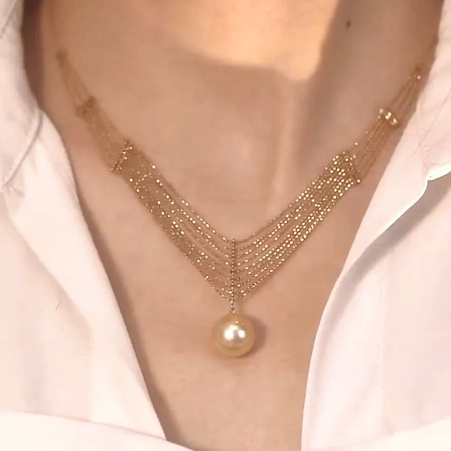Romantic Pearl Drop Necklace – Adjustable Layered Gold Chain