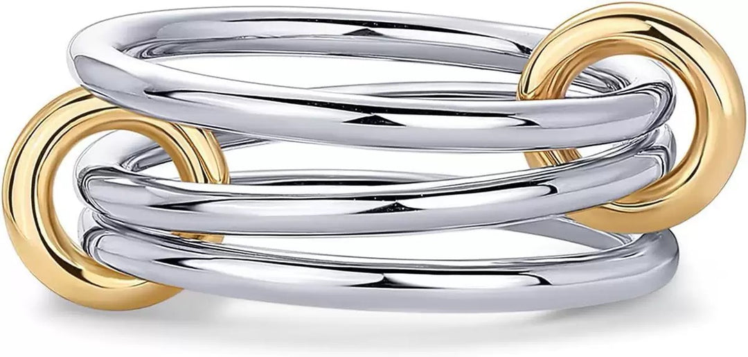 Stackable Cube Ring – High Gloss Gold & Silver Dual-Tone