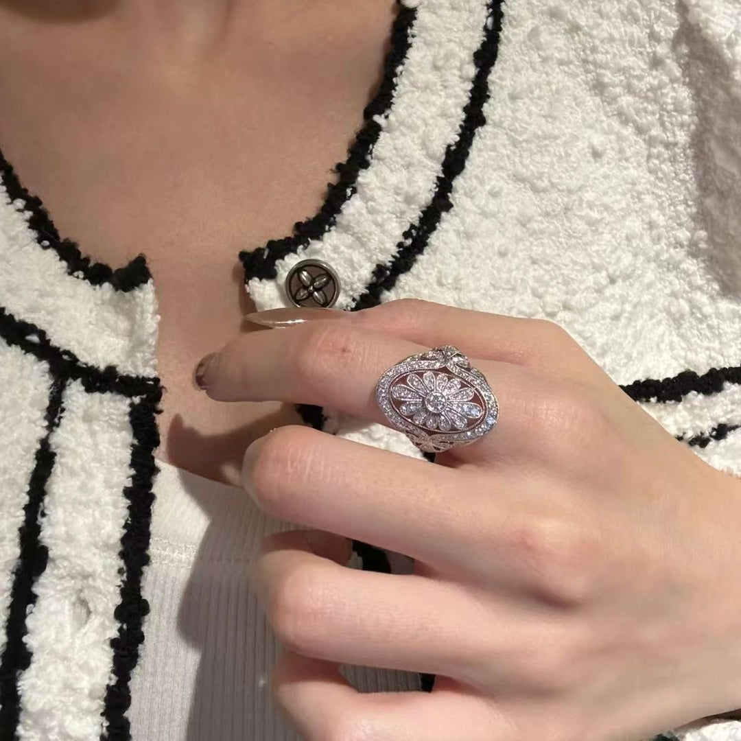 Floral Mosaic Oval Full Diamond Ring