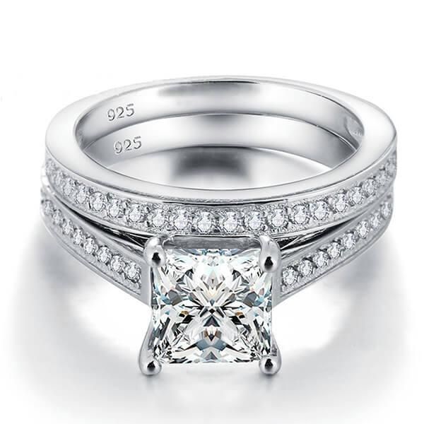 Engagement Rings Sets Silver Bridal Set