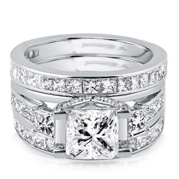 Three Stone Created White Sapphire 3PC Wedding Set