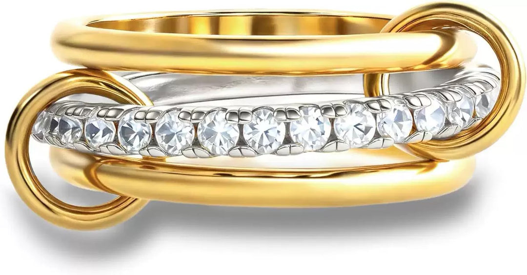 Stackable Cube Ring – High Gloss Gold & Silver Dual-Tone