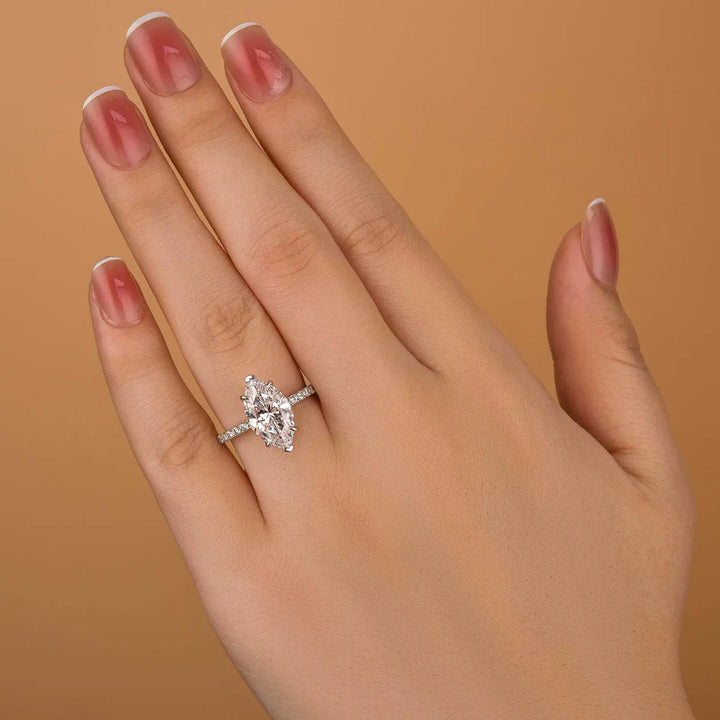 S925 Sterling Silver Marquise Cut Engagement Ring