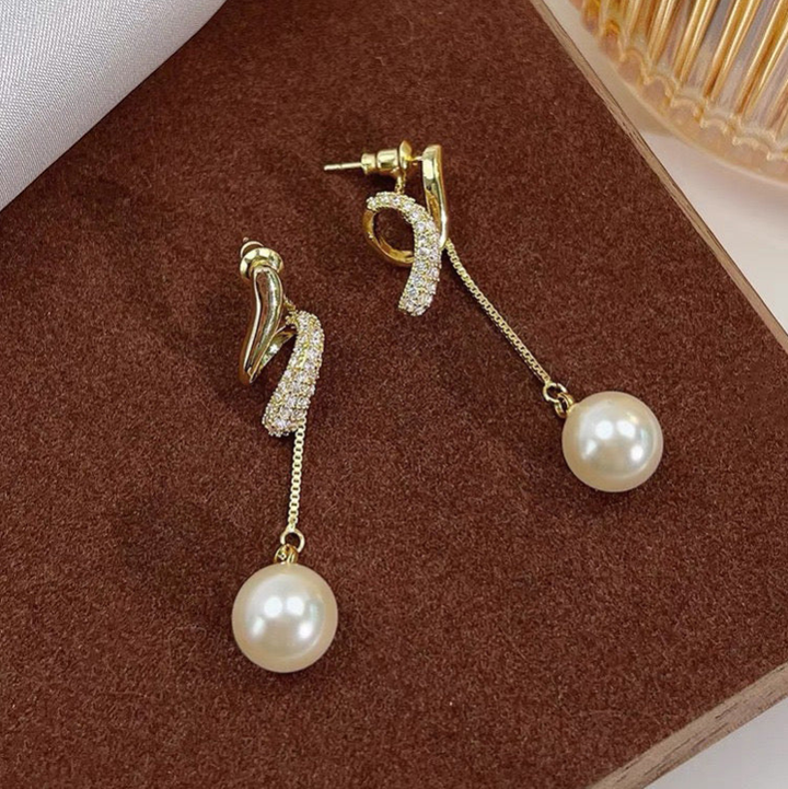 Spiral Pearl Earrings with Rhinestone Accents