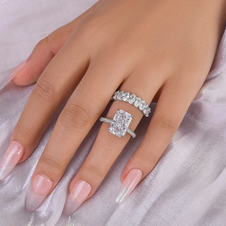 Elongated Radiant Cut Wedding Ring Set Travel Ring