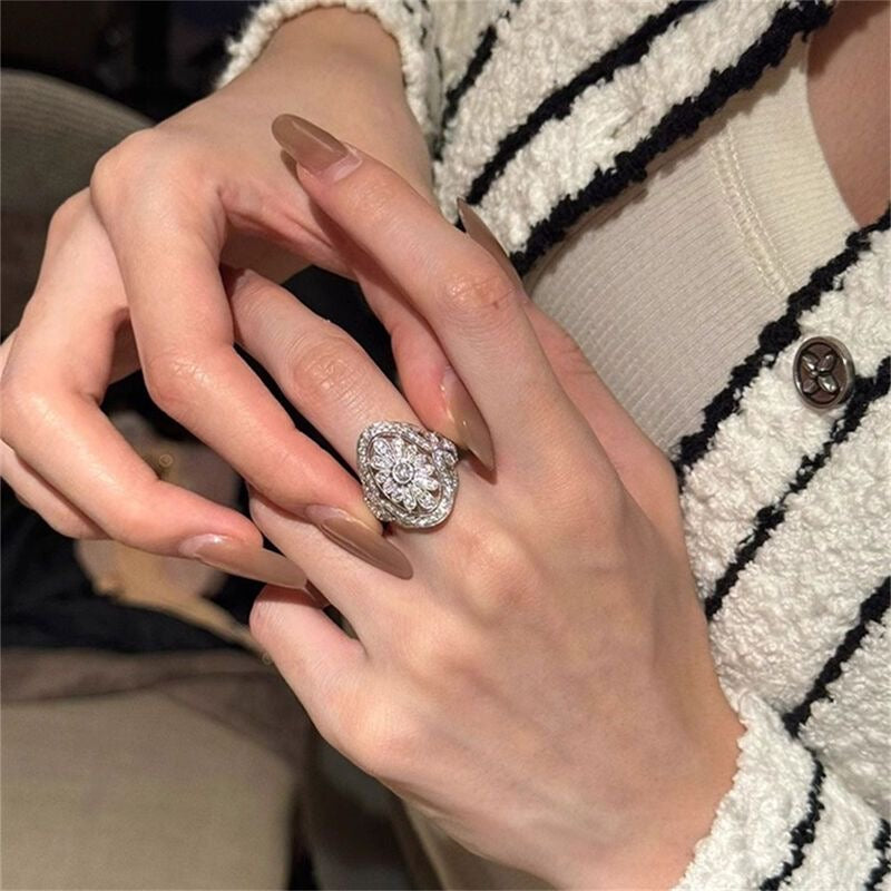 Floral Mosaic Oval Full Diamond Ring