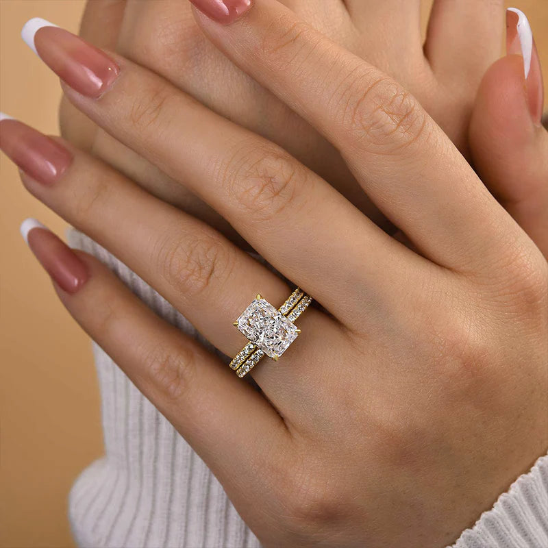 Luxe 3.5 Carat Radiant Cut Diamond Engagement Ring Set in Sterling Silver A Set（Get a Free Stacking Ring）