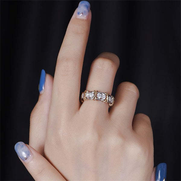 S925 Sterling Silver Moissanite Cross Full Diamond Ring
