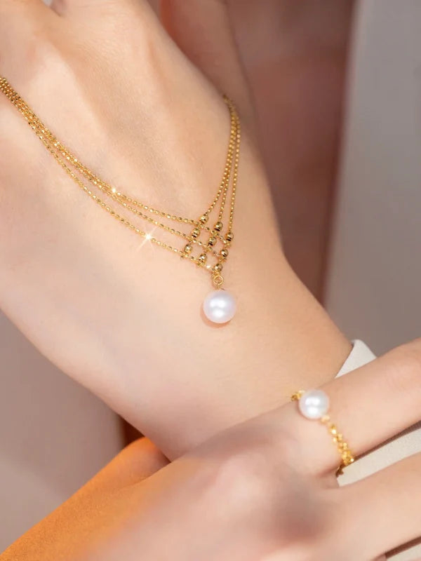 Grid of Elegance Pearl Necklace | 24k Gold Plated