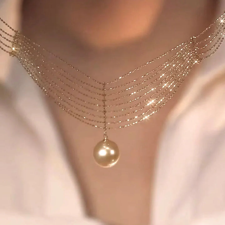 Romantic Pearl Drop Necklace – Adjustable Layered Gold Chain