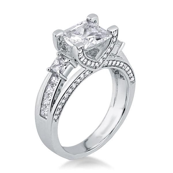 Three Stone Created White Sapphire 3PC Wedding Set