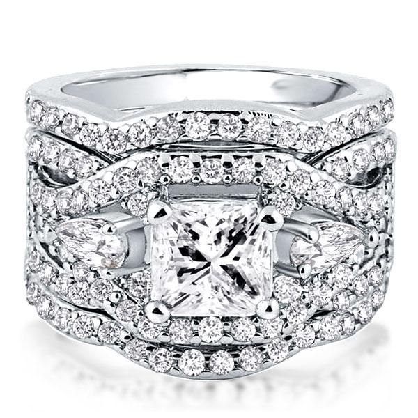 Princess Cut Three Stone 3PC Wedding Set Engagement Ring Set