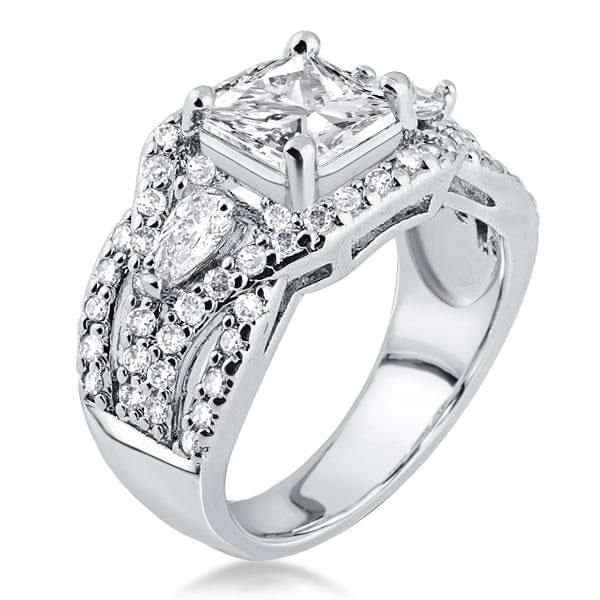 Princess Cut Three Stone 3PC Wedding Set Engagement Ring Set