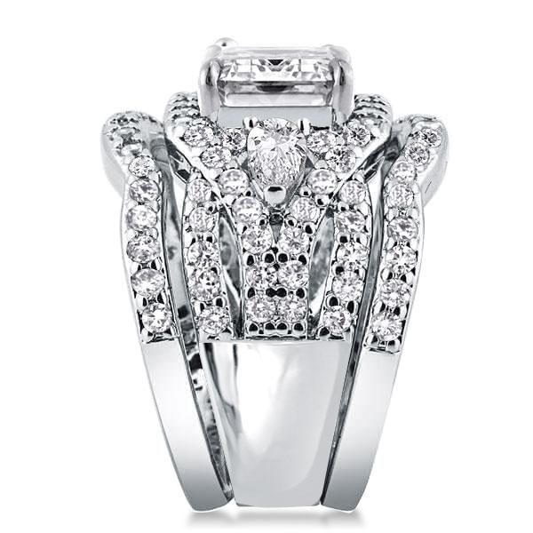 Princess Cut Three Stone 3PC Wedding Set Engagement Ring Set