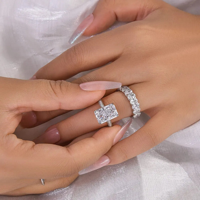 Elongated Radiant Cut Wedding Ring Set Travel Ring
