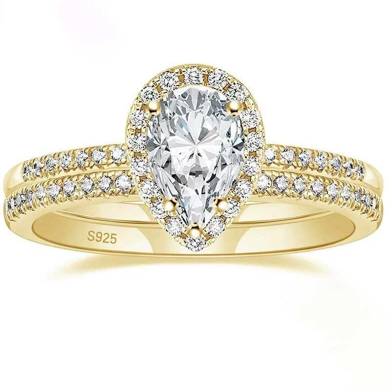 S925 Sterling Silver Teardrop Bridal Moissanite Wedding Band Set