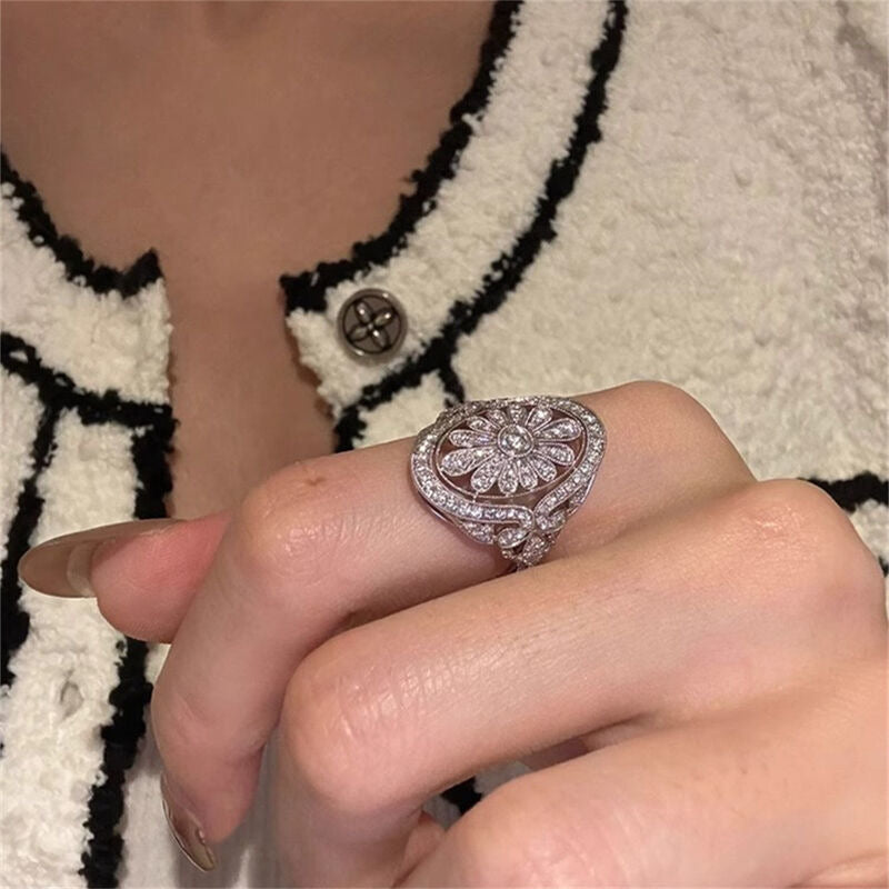 Floral Mosaic Oval Full Diamond Ring