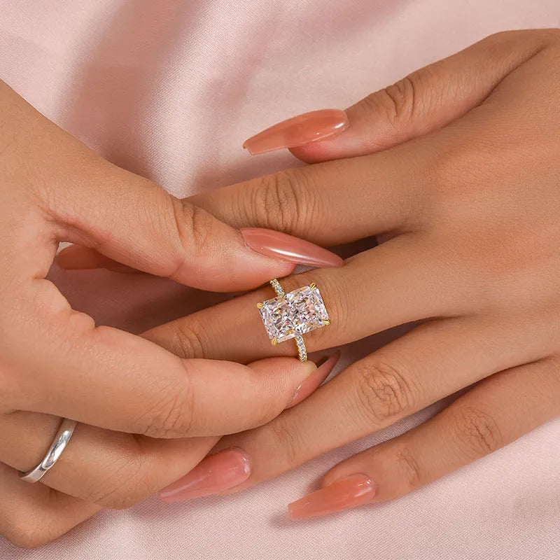 Elegant Radiant-Cut Simulated Diamond Engagement Ring for Women
