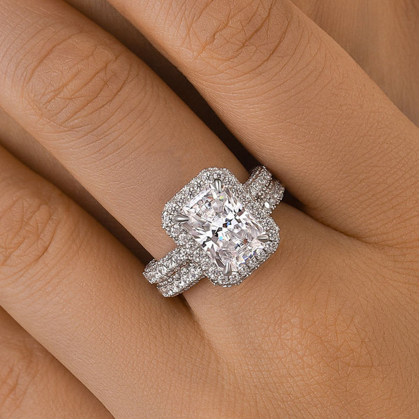 Regal Shine Radiant Cut Wedding Ring Set for Women in Silver