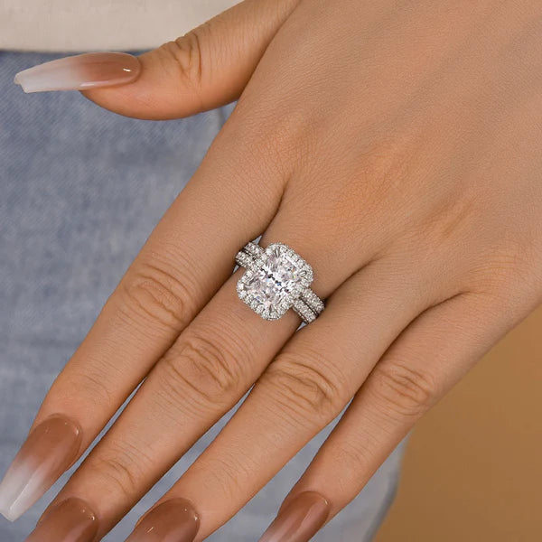 Regal Shine Radiant Cut Wedding Ring Set for Women in Silver
