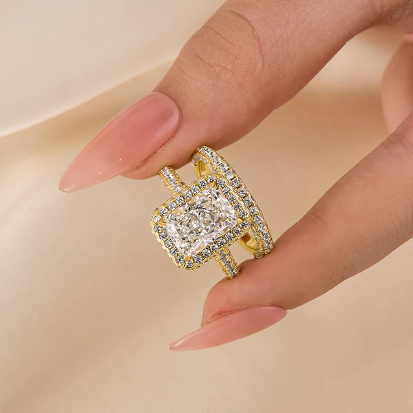 Regal Shine Radiant Cut Wedding Ring Set for Women in Silver